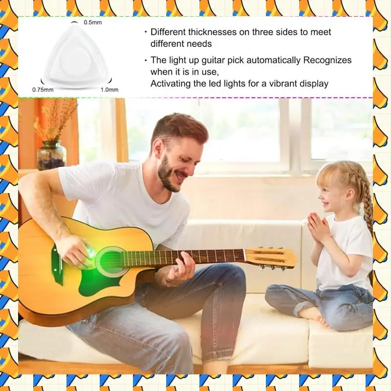 ABYB-púa de guitarra LED de 3 piezas, púa de bajo iluminada, púas brillantes con luces, plástico blanco para ukelele, Guita eléctrica