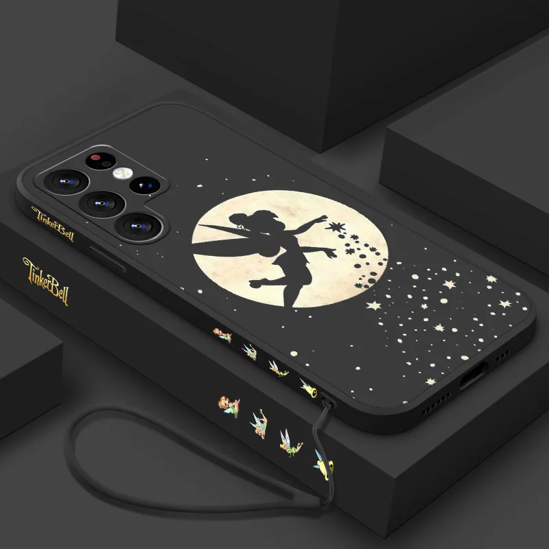 لطيف ديزني تينكر بيل جراب هاتف لسامسونج S10 S20 S21 S22 S23 S24 زائد لايت الترا FE السائل اليسار حبل لينة سيليكون Funda