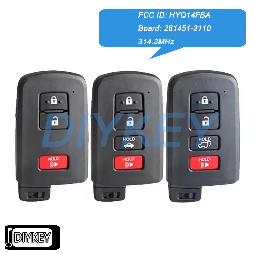 

Умный дистанционный автомобильный брелок 314,3 МГц для Toyota Highlander Kluger 2014 2015 2016 2017 2018 2019 FCC ID: HYQ14FBA Плата: 281451-2110