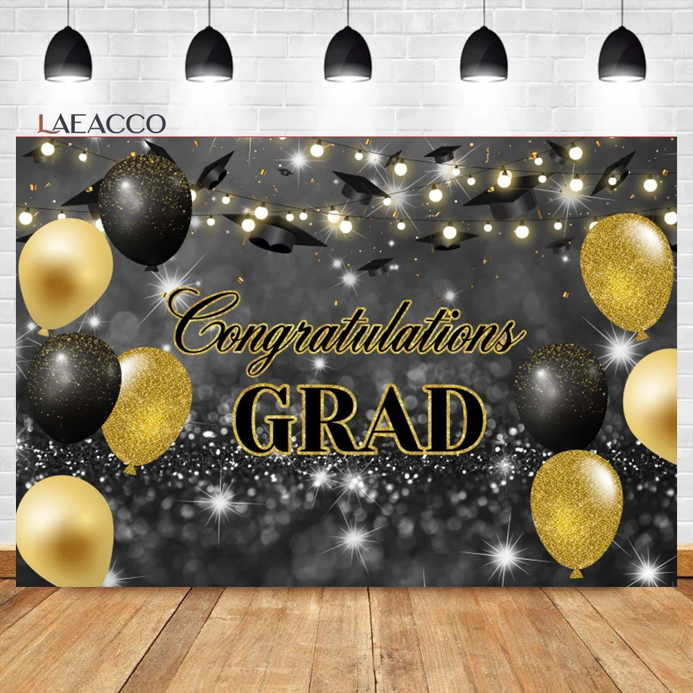 Laeacco Congrats Grad Class of 2024 Backdrop Graduation Academic Cap Boys Girls Celebration Prom Party Photography Background