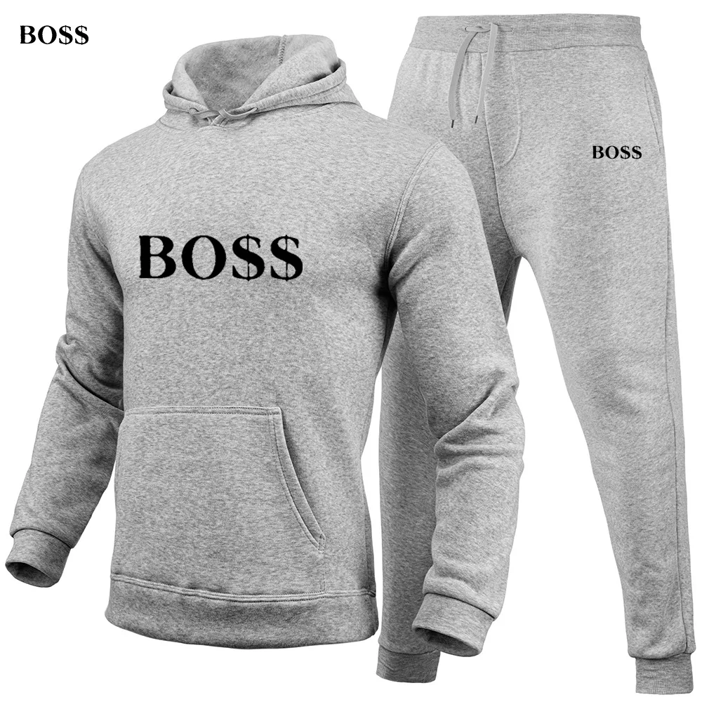 20224 new men\'s hoodie set plus fleece hoodie set European and American fashion sports and leisure set in stock