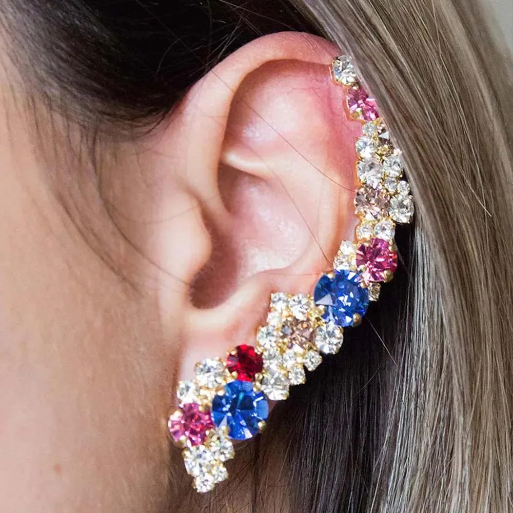 

Разноцветные серьги на гусеничном ходу с кристаллами, сверкающие богемные бижутерия без пирсинга, 2022, серьги-клипсы с кристаллами и цветком, свадебные серьги-манжеты