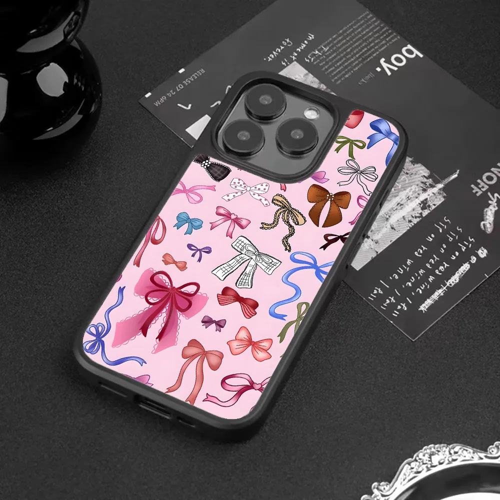 Ins Korean Colorful Pink Striped Bow Case for IPHONE 16 Pro Max 15 14 13 12 11 PRO 16 Plus Acrylic Phone Cases