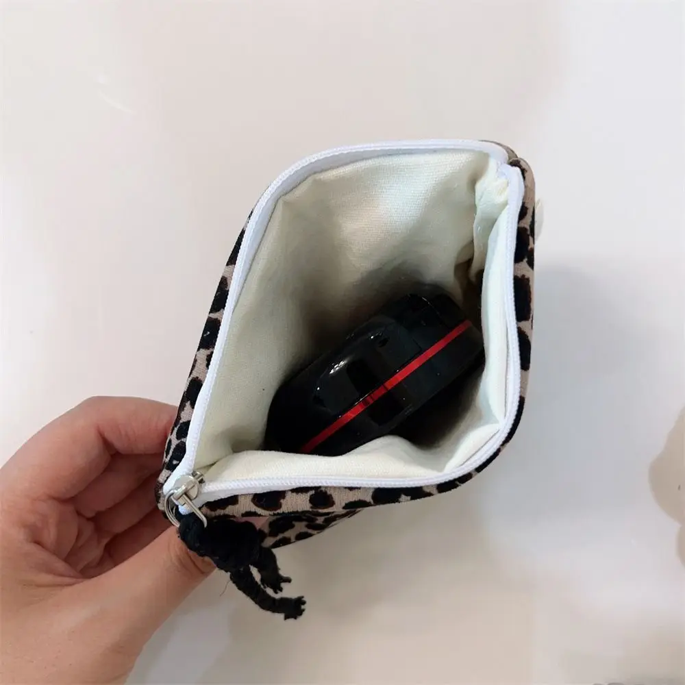 Retro Leopard Print Makeup Pouch Zipper Canvas Coin Purse Retro Style Portable Cosmetic Organizer Daily Carry
