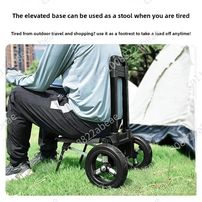 Trailer Folding Small Cart Household Shopping Grocery Small Cart Pulling Goods Pull Rod Cart for Outdoor Large Wheeled Handcart