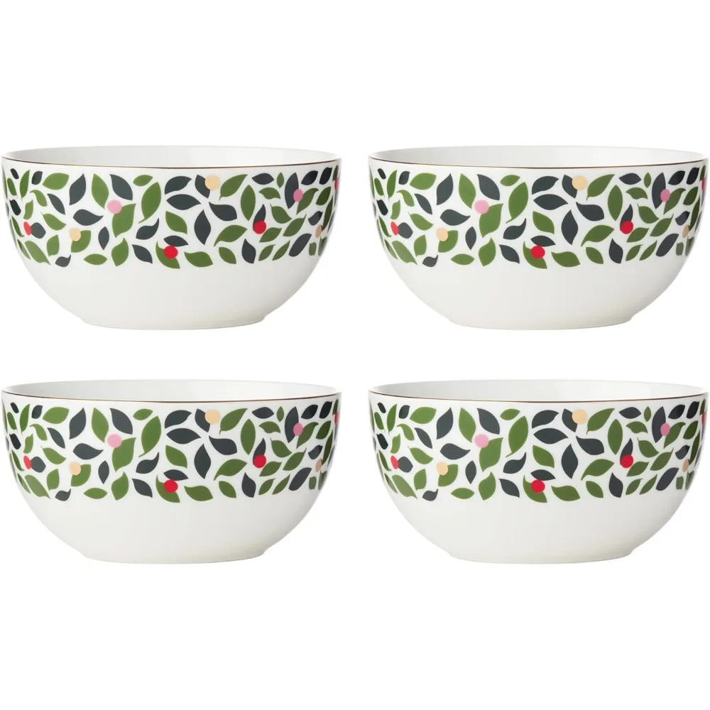 

Evergreen Christmas 4-Piece Soup Cereal Bowls, Festive Dinnerware for Holiday Meals