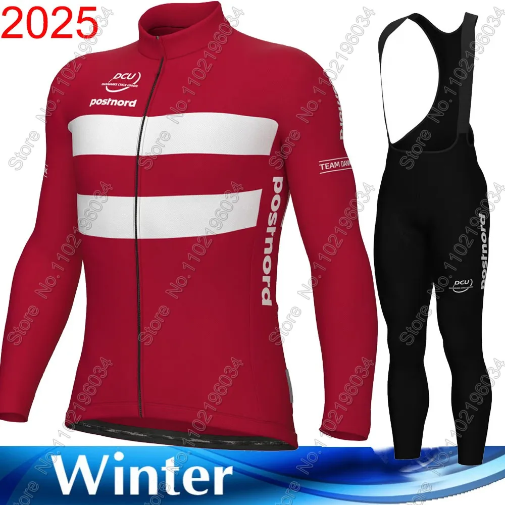 

2025 Denmark National Team Cycling Jersey Set Men Winter Clothing Suit Long Sleeve MTB Bike Road Pants Bib Ropa Ciclismo