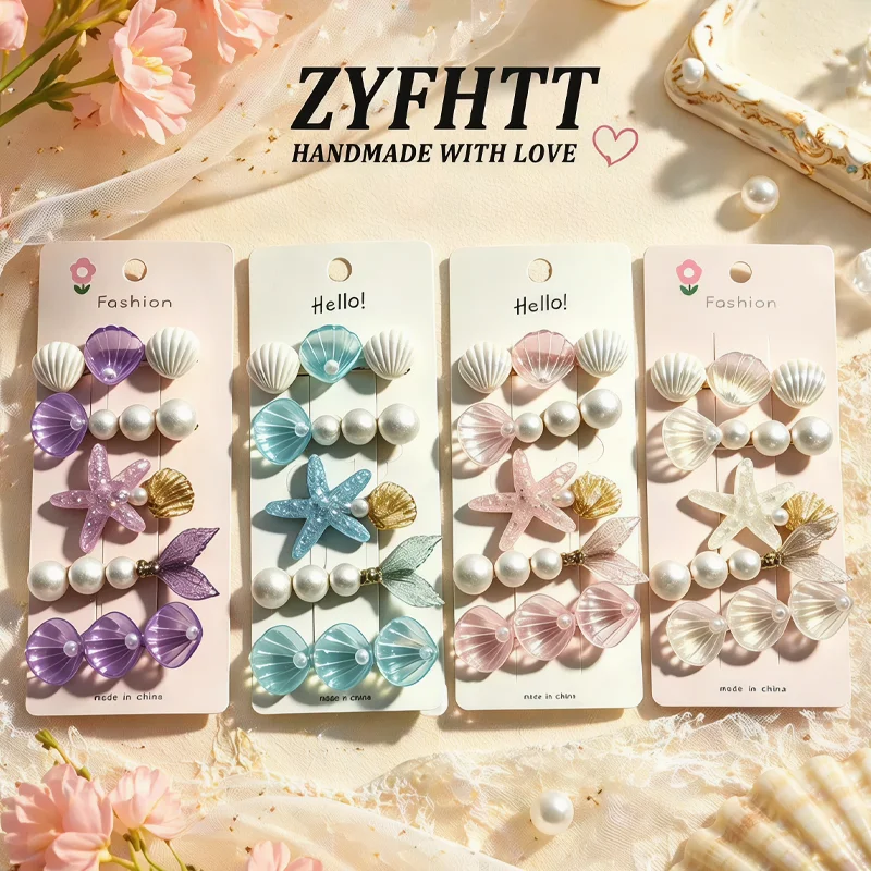 5Pcs ZYFHTT Colorful Starfish Pearl Hari Clip Set for Women Elegant Daily Wear Side Clip Fashion Girl Hairpin Hair Accessories