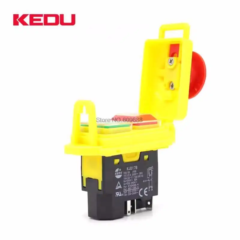 KEDU Waterproof Electromagnetic Pushbutton Switches KJD17B 120V / 220V 2HP 16A 5-pin Safety Emergency Stop Push Button Switch