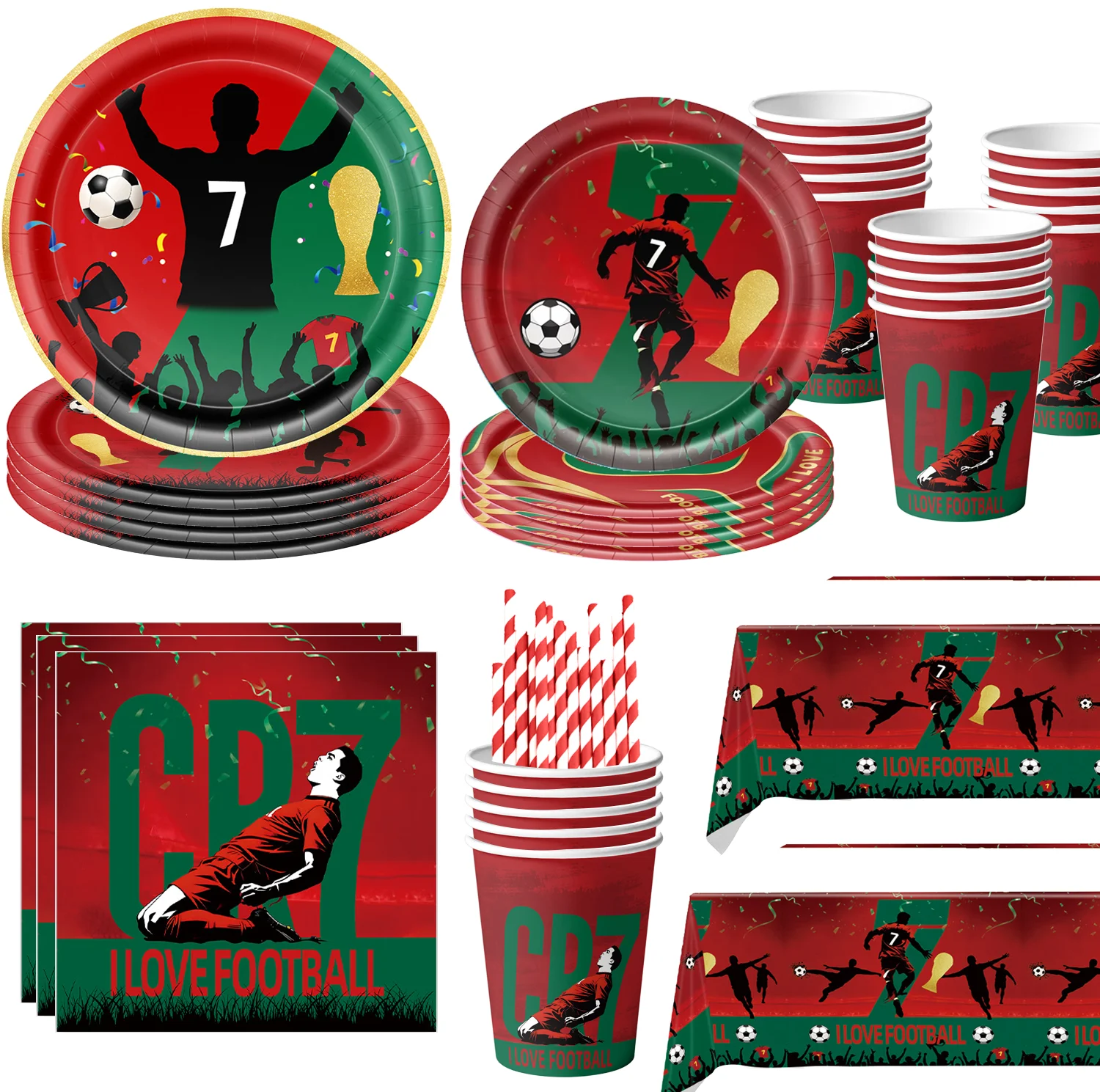 

Football Player Cr&7 Birthday Decorations Soccer Star Party Tableware Supplies Paper Napkins Plates Cups Set Happy Birthday Toys