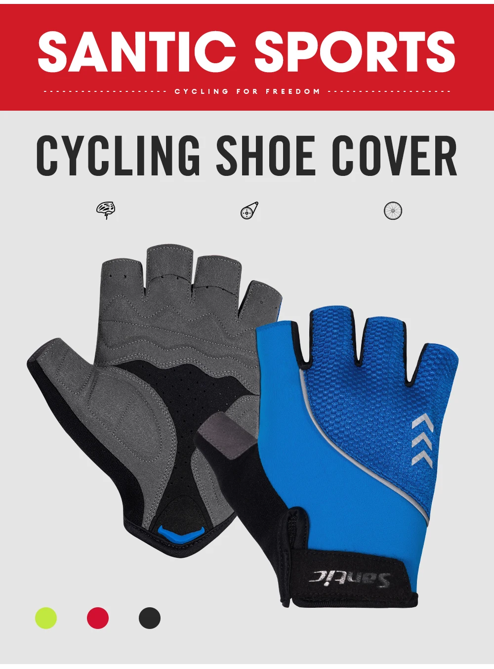 Santic Men Half Finger Cycling Gloves Summer Breathable Shock Absorb MTB Road Bike Non-slip Short Finger Bicycle Gloves S-2XL