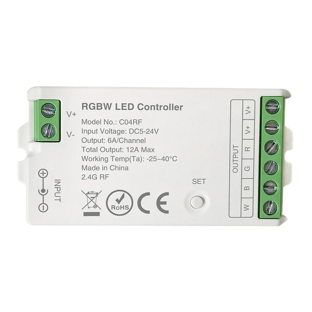 LED Strip Controller RF Remote Supports RGB LED Strip Remote Control DC5/12/24V Dual Control Methods & Multi-Zone Control