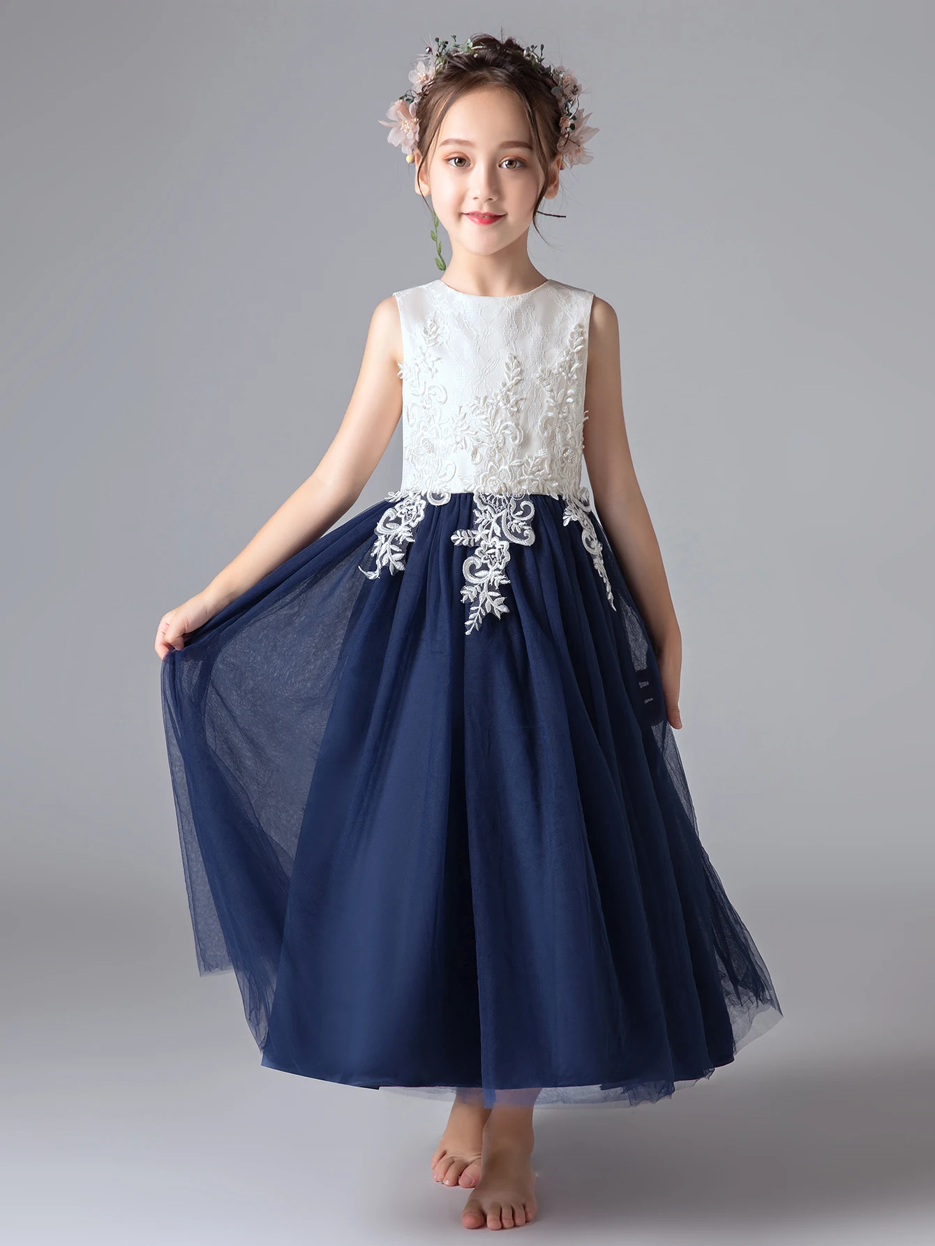 

Flower Girl Dresses for 6 Year Olds Navy Blue Young Girl Dresses Ankle-Length Ball Gown Customized First Communion Dress New