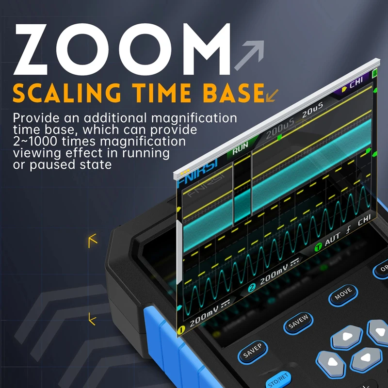 FNIRSI DPOX180H Osciloscópio digital portátil com tela fluorescente 180 MHz 50.000wfms/S Gerador de sinal 2 em 1 ZOOM de 20 MHz