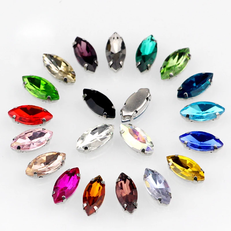 50pcs Crystal Glass Navette Fancy Stones Mix Color with Setting Rhinestones Shiny Strass for Dress Garment Craft