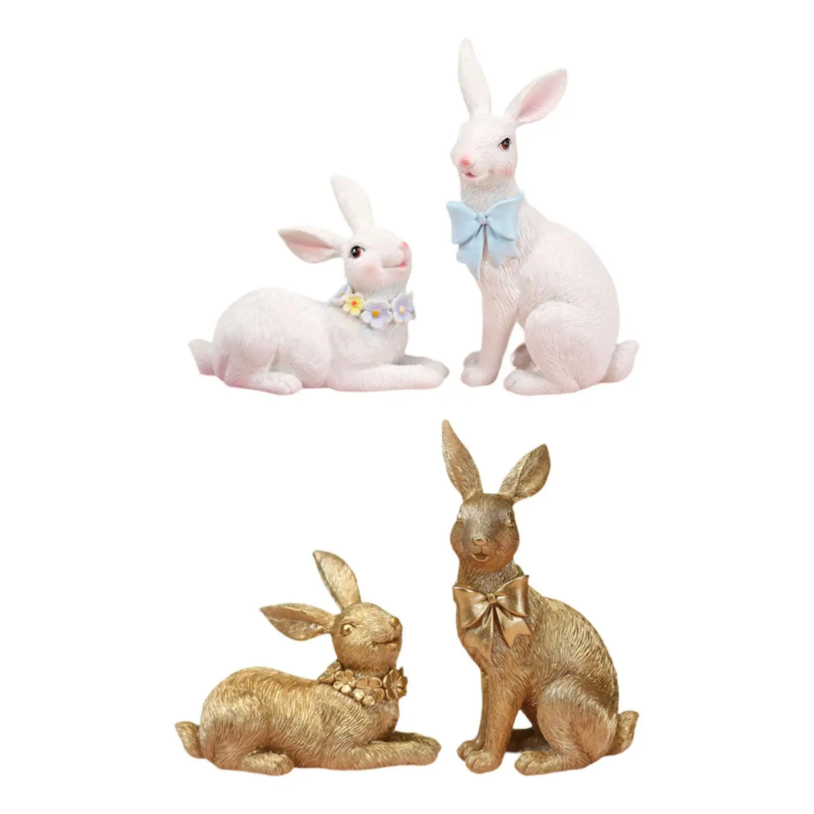 2 Pieces Rabbits Statue Garden Art Decoration Realistic Design Vivid Sculpture Garden Statue for Deck Home Patio Tree Festival