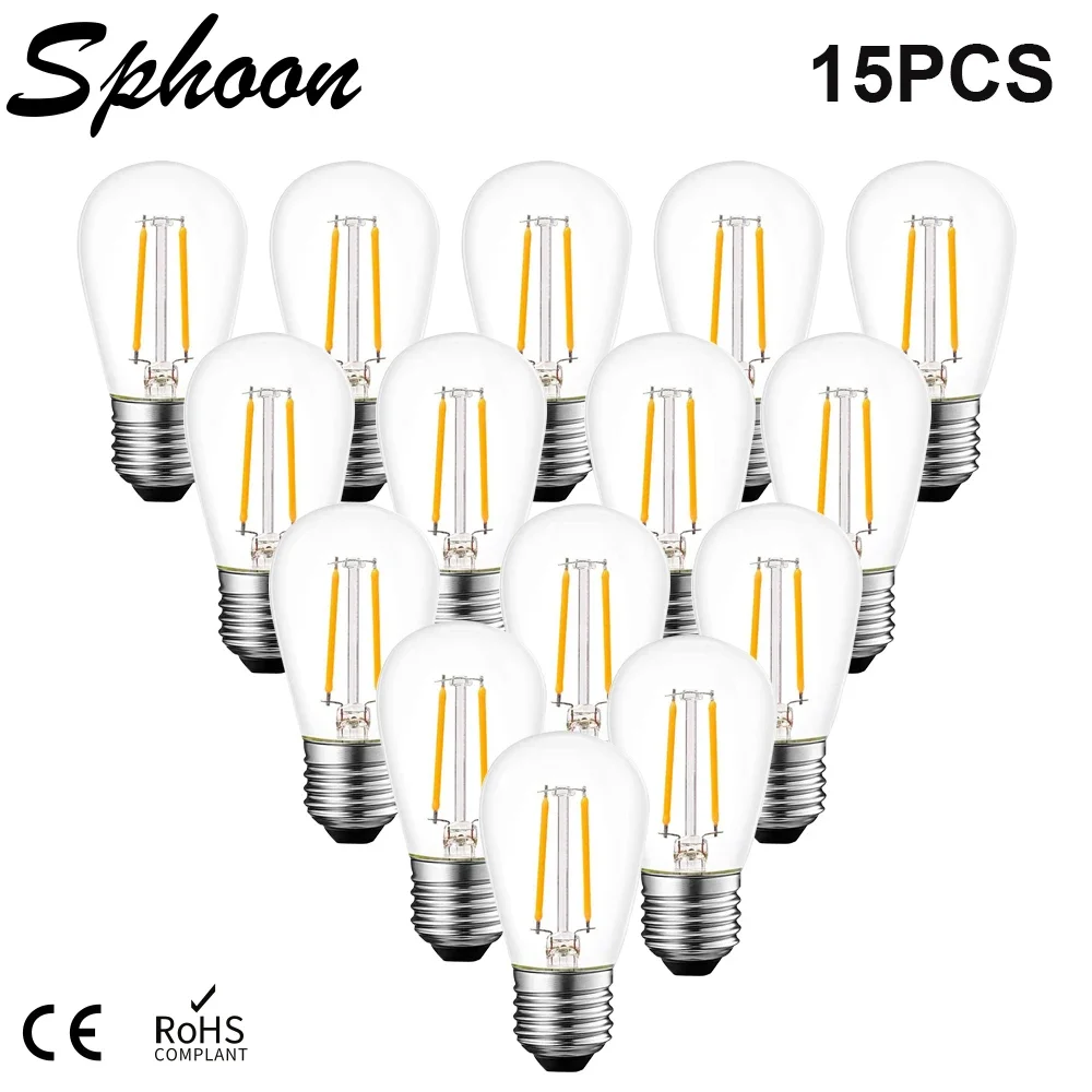 

S14 Replacement LED Edison Light 2W Equivalent to 20W E27 Warm White 2700K Outdoor String Lights Vintage Clear LED Bulbs