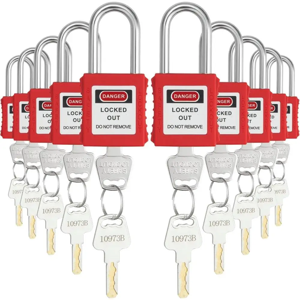 

10 PCS Red Safety Lockout Padlocks with 2 Keys Each OSHA Compliant Lockout Tagout Locks for electrical Safety Kits
