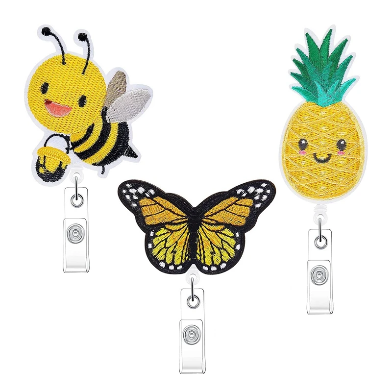 

3 PCS Retractable Badge Clip Felt Pineapple Bee Butterfly Cute Badge Holders With Alligator Clip For ID Name Tag Card