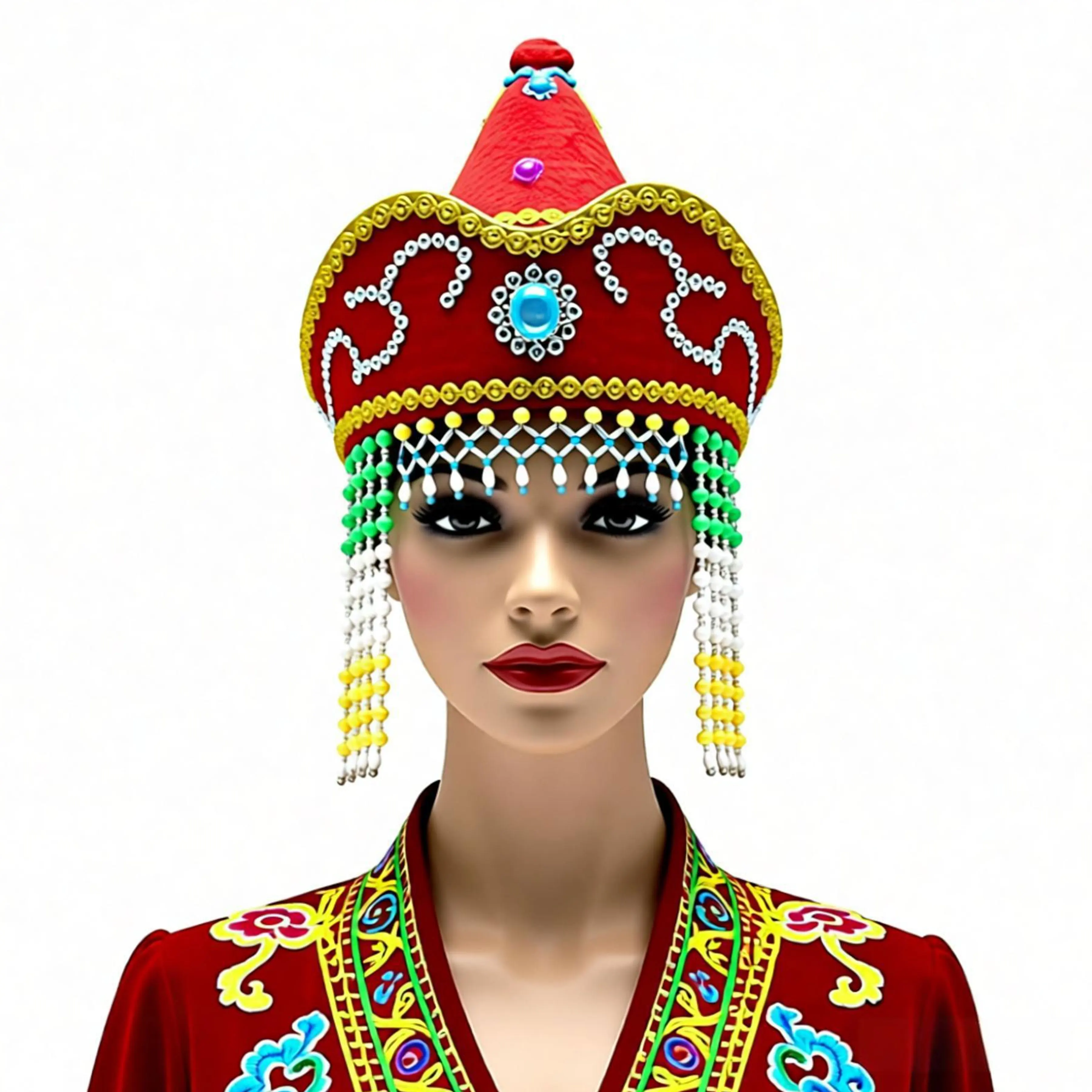 

Chinese Mongolian Hat Women Men Mongolian Dance Performance Hat Xiangfei Head-dress Classical Ethnic Minority Cosplay Accessorie