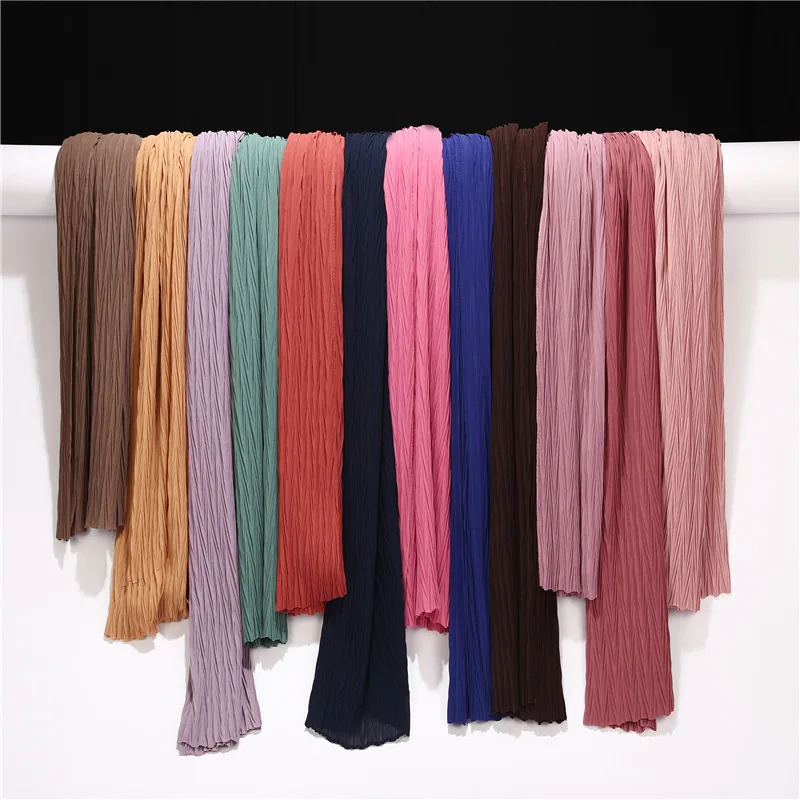 Fashion Long Chiffon Wrinkles Crumpled Scarves Shawl Tudung Bawal Veil Scarf Neckerchief Headscarf Turban Bandanas Muslim Hijabs