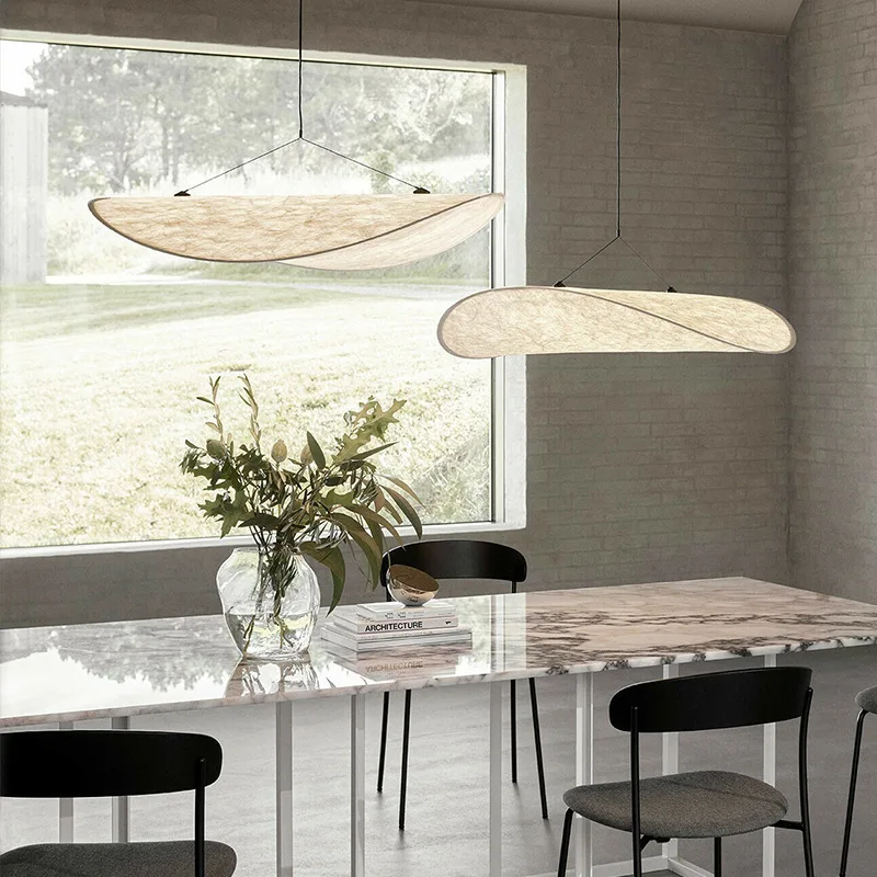 Minimalist LED Pendant Lamp White Silk Chandelier For Living Dining Room Home Decor Modern Silk Fabric Tense Hang Pendant Light