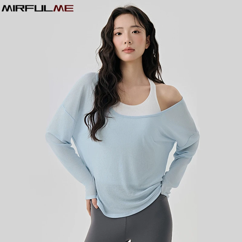 

Женские свободные тонкие спортивные рубашки с U-образным вырезом, топы для йоги, футболка с длинными рукавами для тренировок, дышащие толстовки для бега, топ для спортзала и фитнеса, блузка