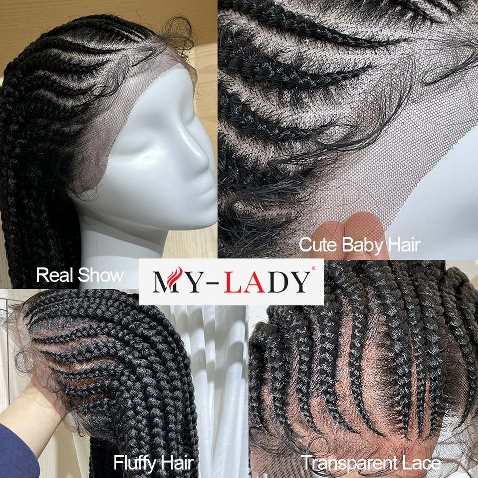 My-Lady Synthetic 27inch Boxing Cornrow Lace Front Braids Black With Baby Hair For Afro Brazilian Woman Straight Braiding Wig