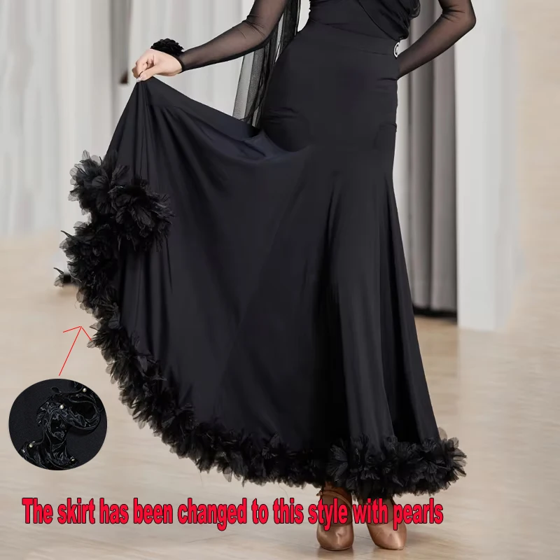 

2024 New Ballroom Dance Skirts For Women Black Big Swing Skirts Modern Dance Performance Dress Waltz Latin Stage Wear