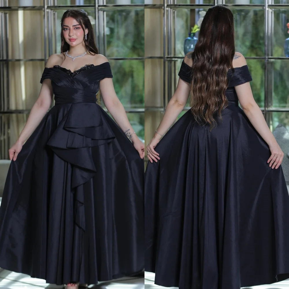 

Customized Satin Beading Pleat Quinceanera A-line Off-the-shoulder Bespoke Occasion Gown Long DressesEvening