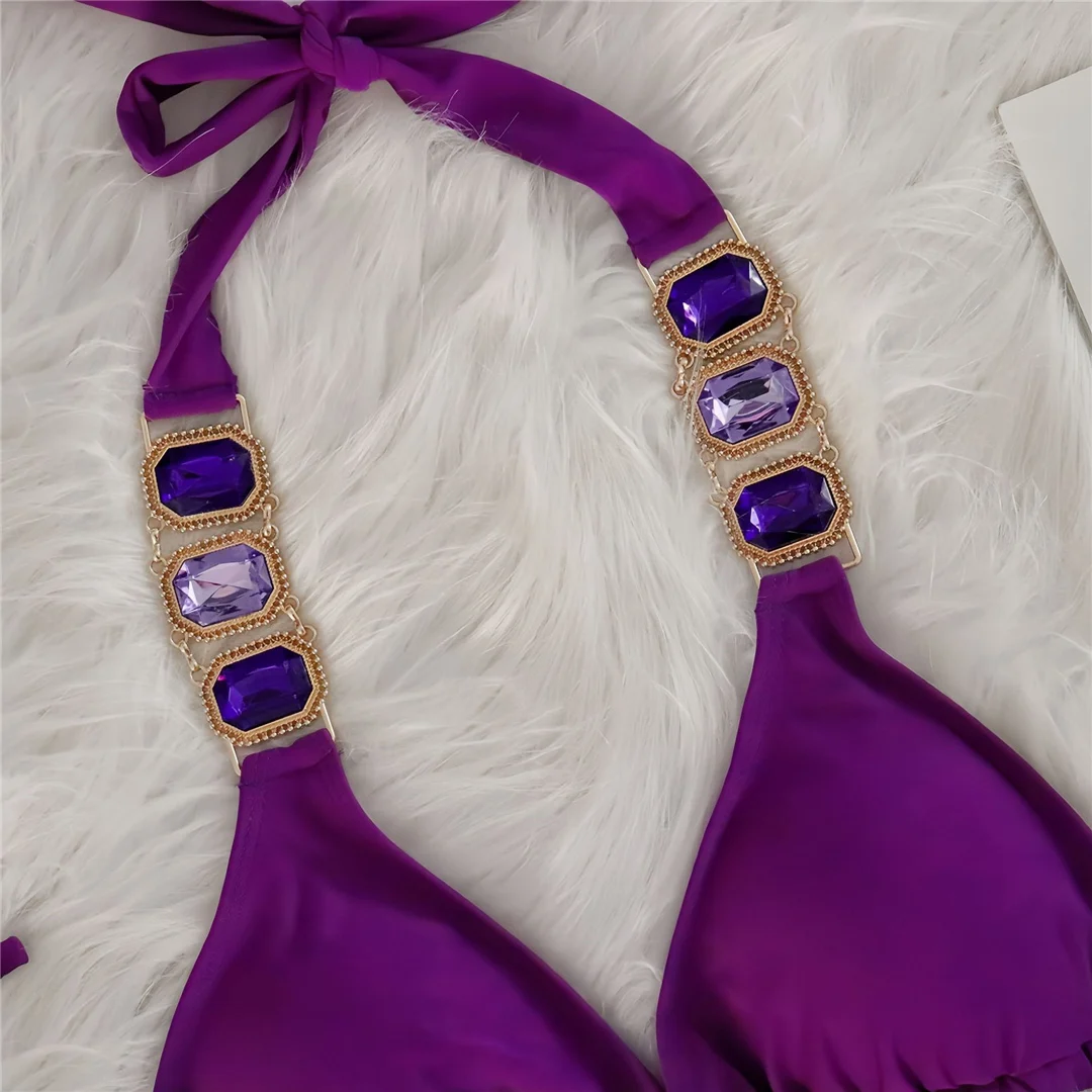10 Farben Diamant-Strass-Steine Neckholder-Bikini Damen-Badebekleidung Zweiteiliger Bikini-Set Badeanzug Badebekleidung V6194 – Detail 36