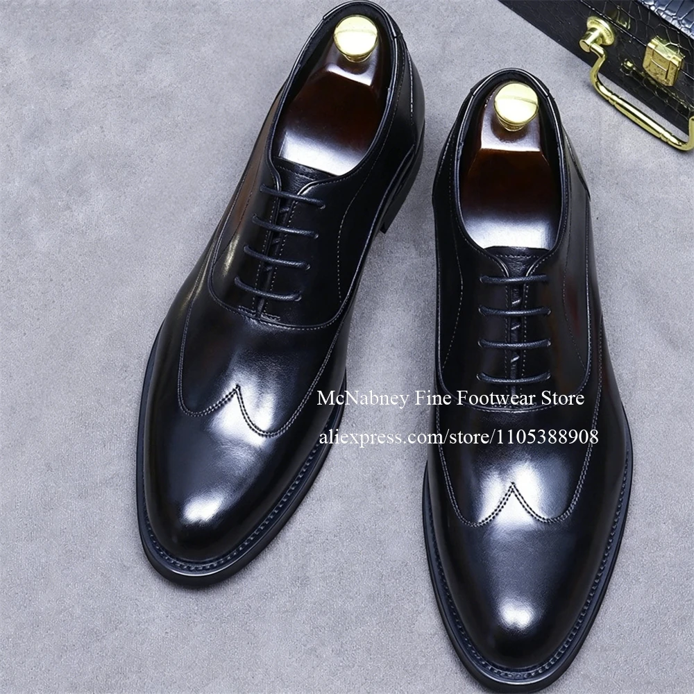 

Handmade Men Leather Brogue Oxford Shoes Black Leather Lace up Gentleman Style Shoes for Men Business Wedding Male Dress Shoes