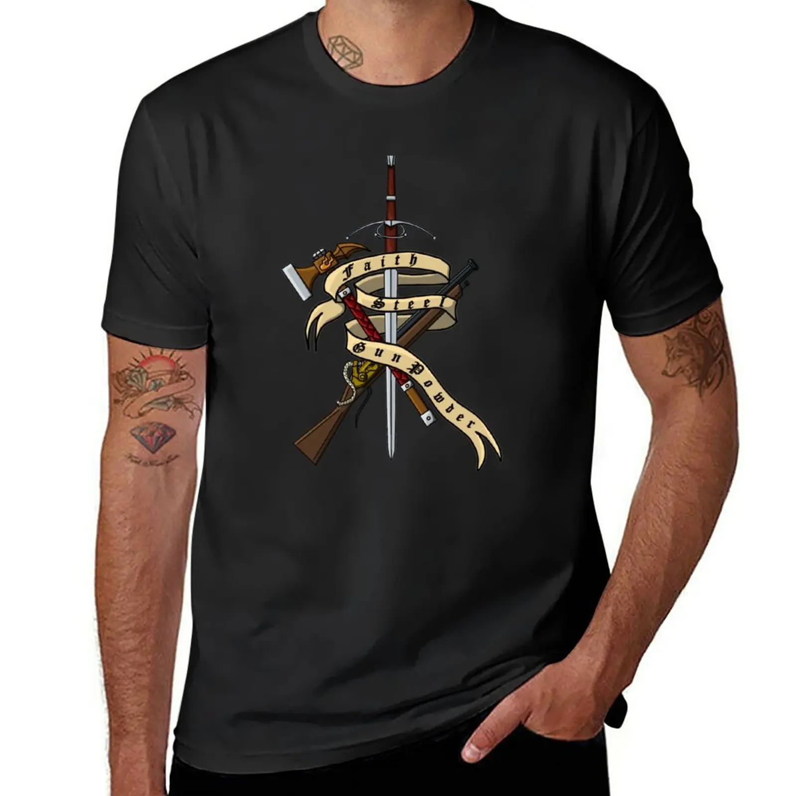 New Faith, Steel, and Gunpowder T-Shirt tops Short t-shirt boys t shirts men clothings