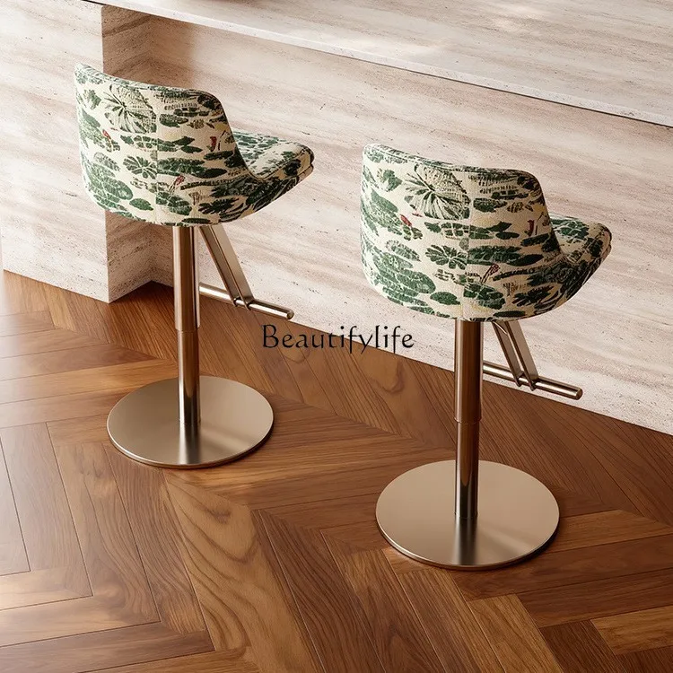 Chaise de bar rétro française, tabouret haut de maison, chaise à dossier relevable en acier inoxydable