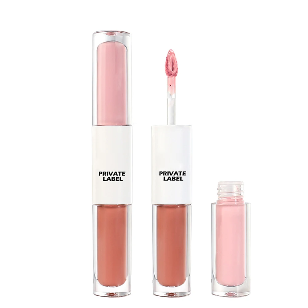 

Блеск для губ Private Label, пигментированный, стойкий, водостойкий, 2-в-1, с двумя аппликаторами, матовый и глянцевый, с индивидуальным логотипом, оптом, в розовой упаковке