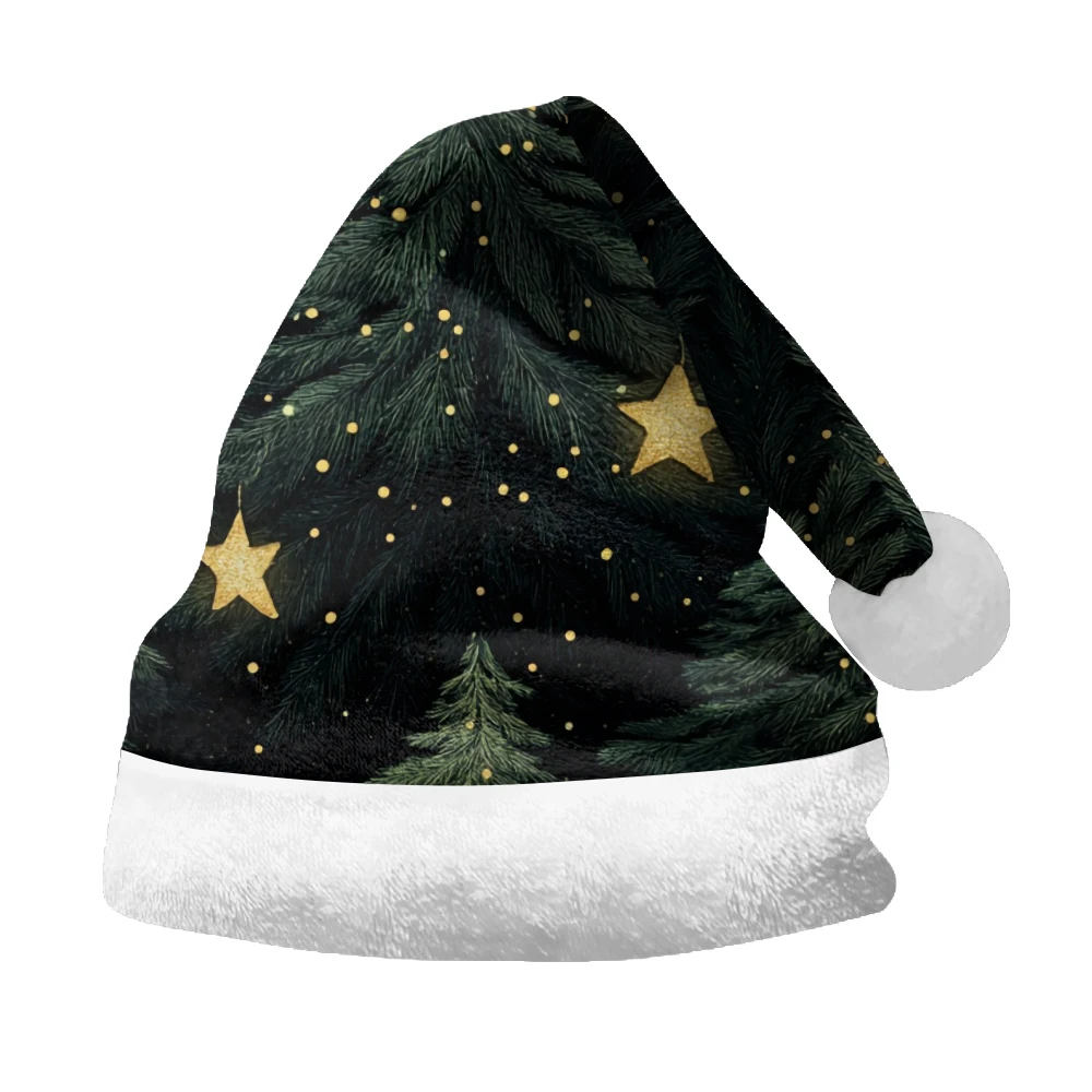 Christmas hat black star green Christmas tree print winter fashion party daily life matching