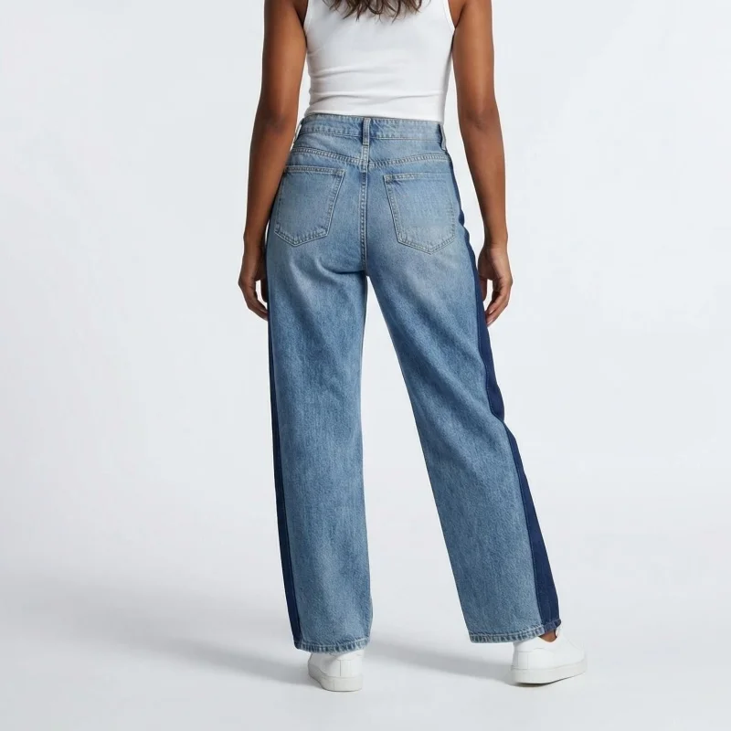 2026 American Retro Y2K Style Blue Patchwork Baggy Women's Jeans Pants For Woman Clothing Straight Denim Trousers Pantalon Femme