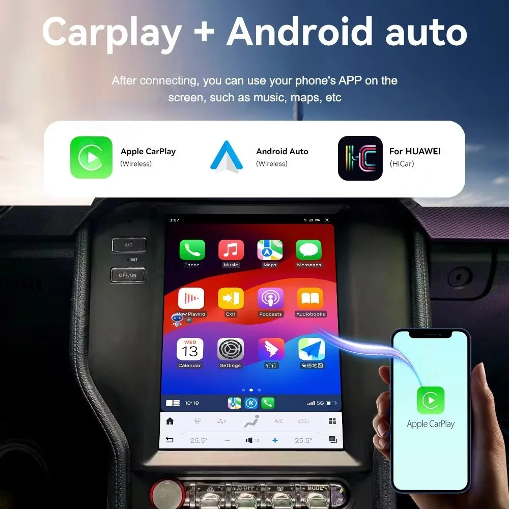 สำหรับรถยนต์ฟอร์ด มัสแตง ปี 2015-2020 ระบบแอนดรอยด์ 14 หน้าจออัตโนมัติ ระบบนำทาง GPS วิทยุ สเตอริโอ มัลติมีเดีย เครื่องเล่นวิดีโอ 4G Carplay ชุดหัวหน้าจอ