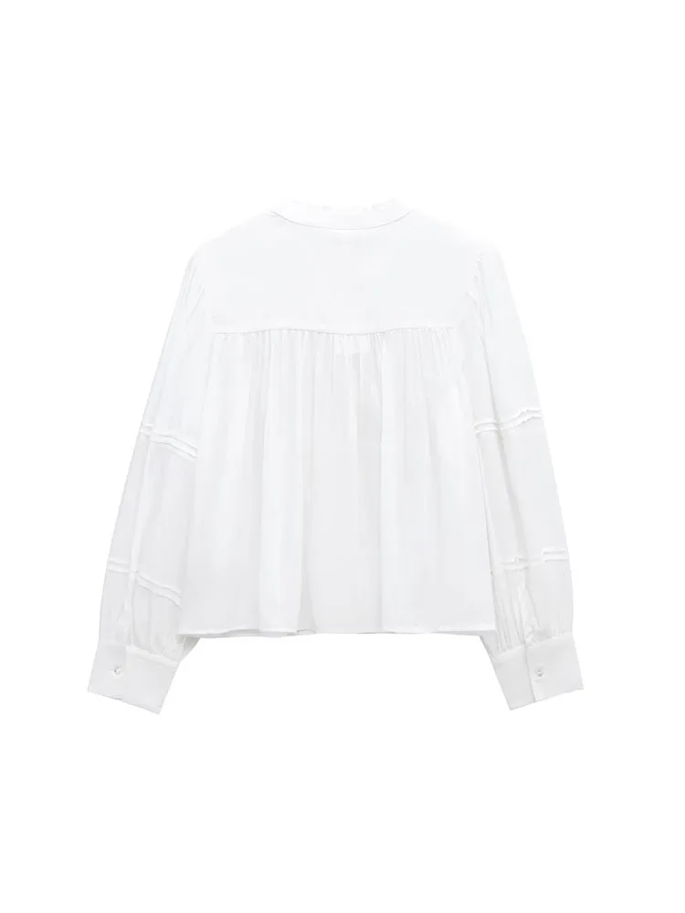 قمصان نسائية صيفية من الدانتيل بلوزات علوية موضة 2025 ذات ثنيات متينة ورقبة دائرية مطرزة ملابس نسائية أنيقة للشارع #2