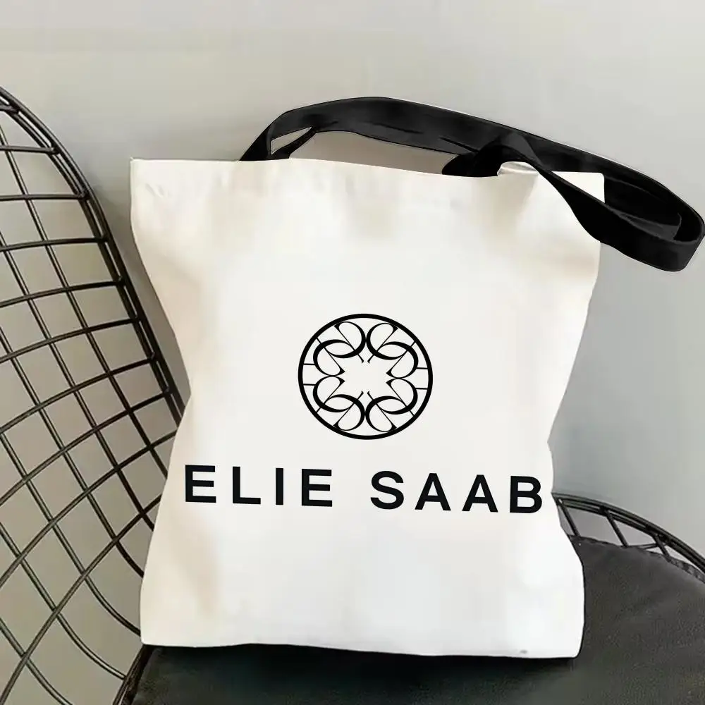 Bolsas de almacenamiento de la marca E-Elie S-SaabS, bolsa de compras con estampado de doble cara de lona, bolsa de mano reutilizable estética de gran capacidad