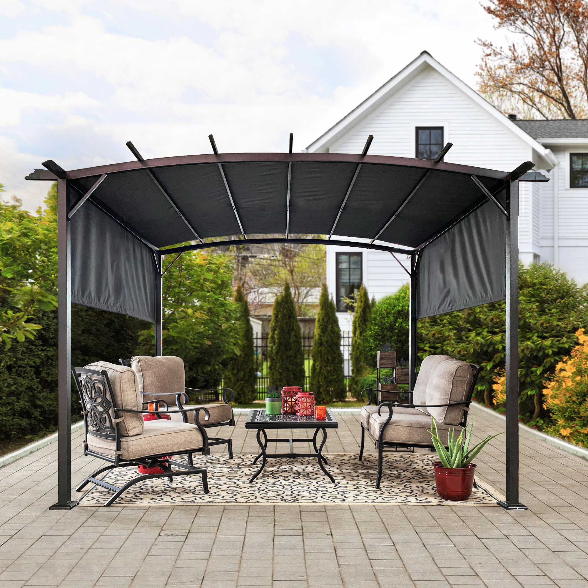 

12 x 9 Ft Outdoor Pergola Patio Gazebo,Retractable Shade Canopy,Steel Frame Grape Gazebo,Sun shelter Pergola for Gardens,Terrace