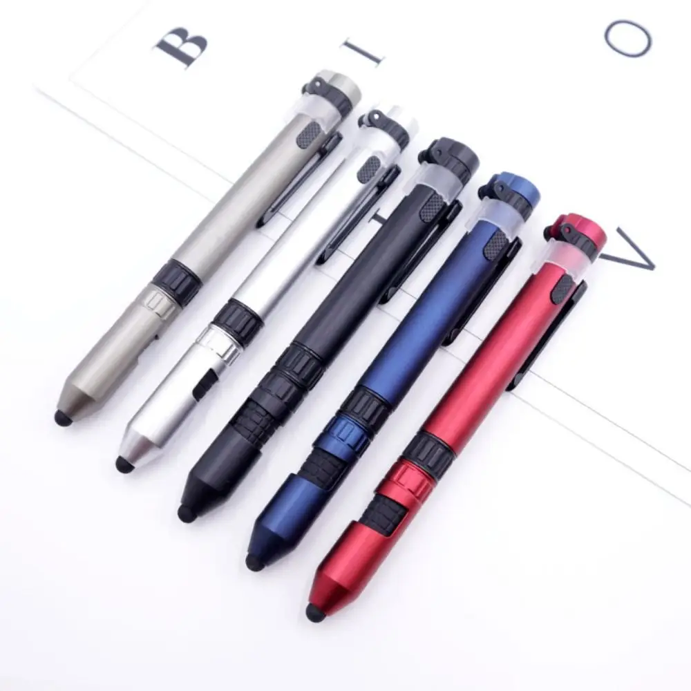 6-In-1 Multi Function Pen Ballpoint Pen Compass Flashlight Pen LED Light Mobile Phone Holder Screwdriver Pen Rescue EDC Tool