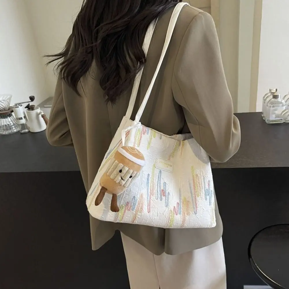 

Cute Korean Style Shoulder Bag Women New Design Retro Nylon Underarm bag Large Capacity Handbag Striped Tote Bag Office Worker