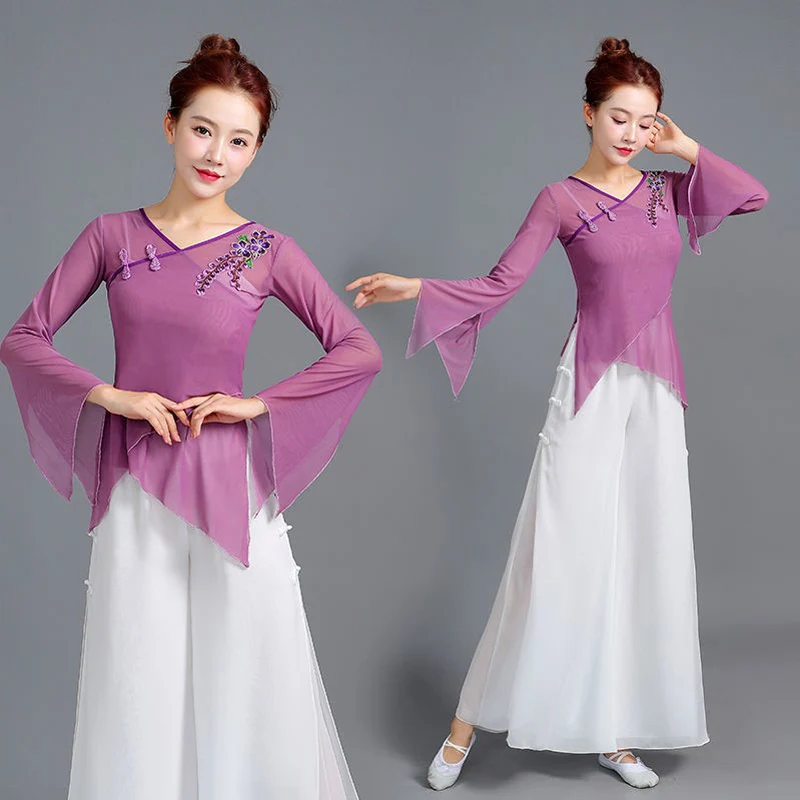 Calças de dança elegantes para mulheres, fantasia adulta, roupa de bailarina, tradicional chinesa clássica, rainha, tops femininos