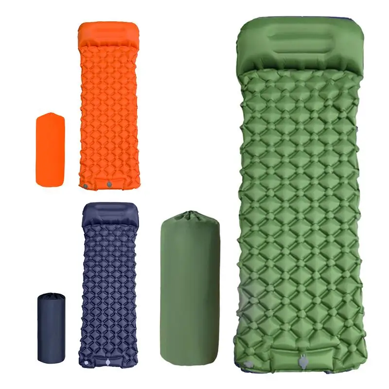 Inflatable Camping Mattress With Pillow Outdoor Sleeping Pad Ultralights Air Mat Built-in Footstep Inflator Pump For Camp Tent