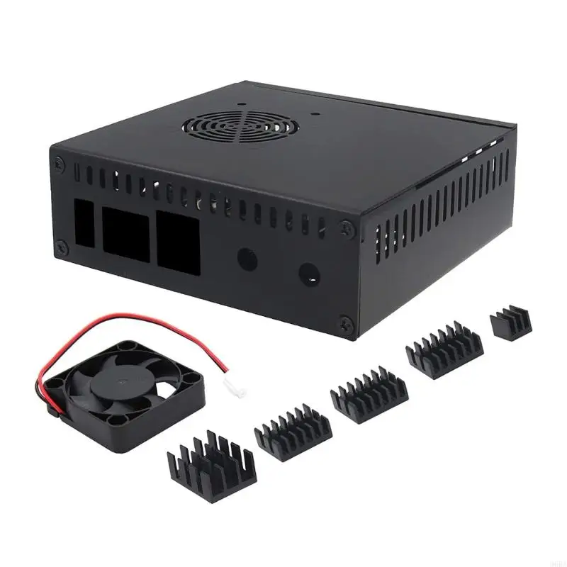 96BA N506 Metal Case- Enclosure for Orange 5/5B Support NVMe SSD 2280 with 5pcs Aluminum Heatsinks and Cooling Fan Box