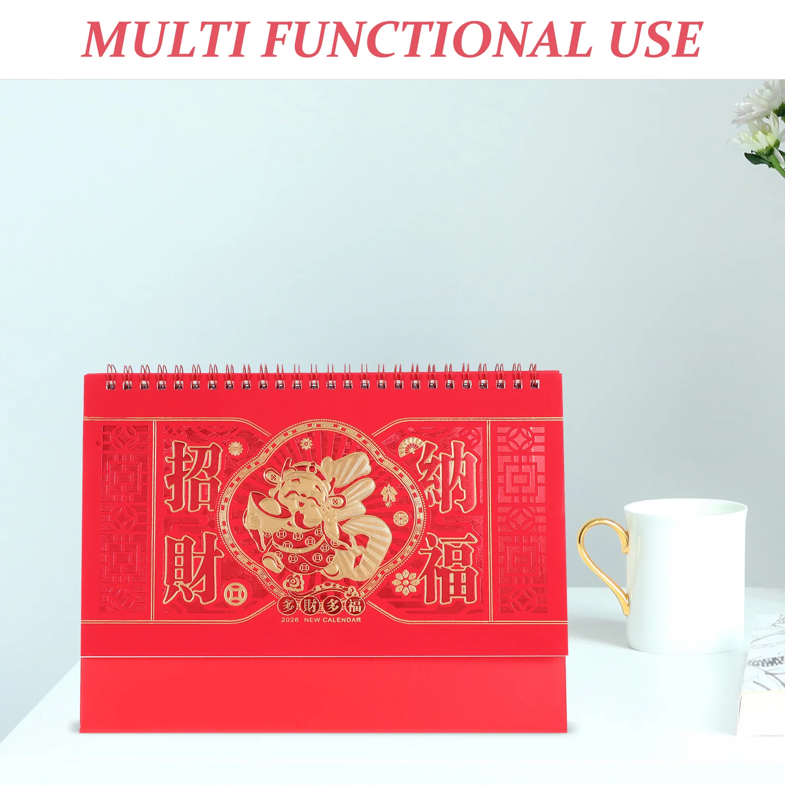 작은 책상 달력 2026 말의 해 빨간색 중국 스타일 플립 데스크탑 사무실 계획 달력 중국 새해 장식