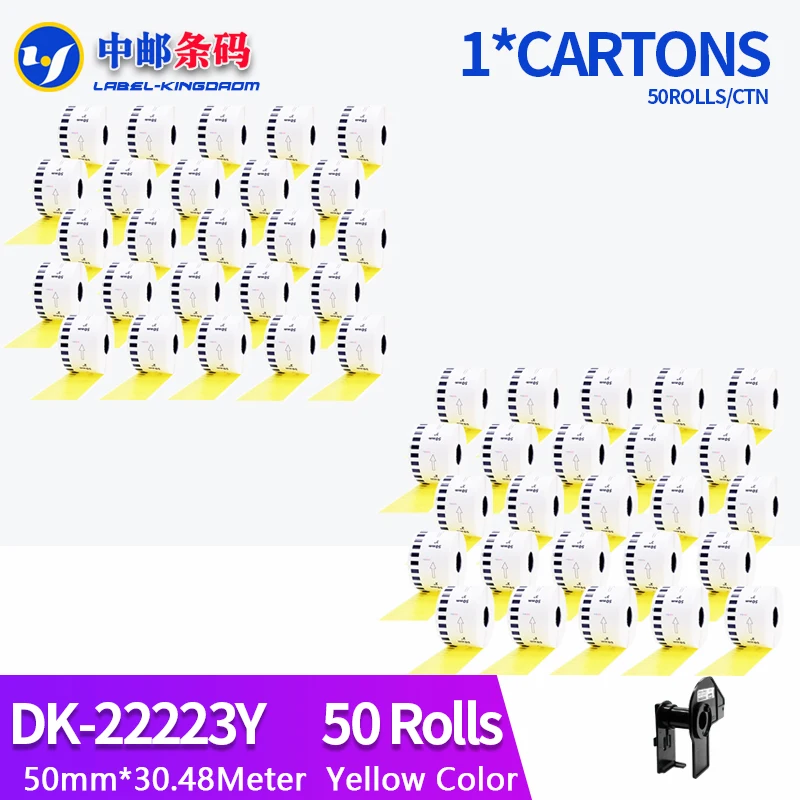 

50 Refill Rolls Yellow Color DK-22223 50mm*30.48M Continuous Label for Brother Printer DK-2223 DK22223