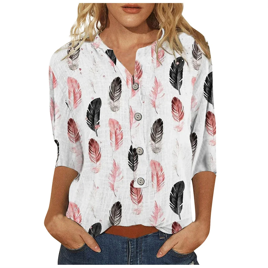 Women Blouse Loose-Fit Pullover Shirt Office Lady Beach Vacation Shopping Summer Top Breathable Clothing