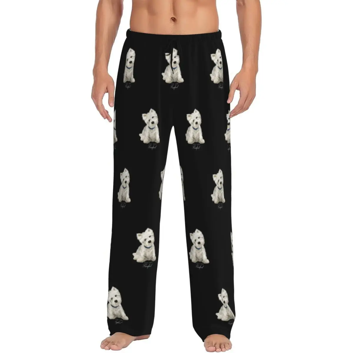 Custom Printed Westie West Highland White Terrier Dog Pajama Pants Men Sleep Sleepwear Bottoms with Pockets